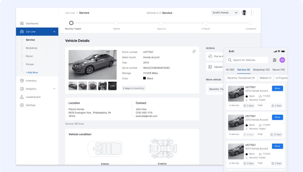 Screenshot of ReconRelay's software showing Honda Accord