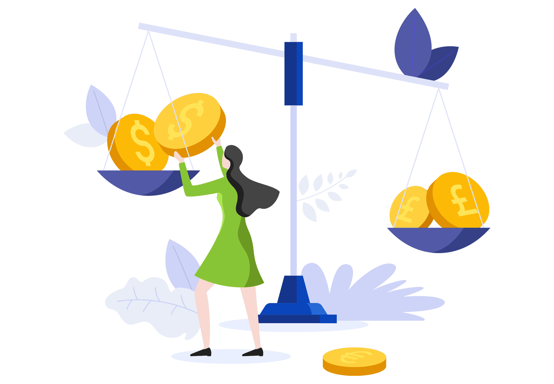 Pricing Illustration with coins and woman