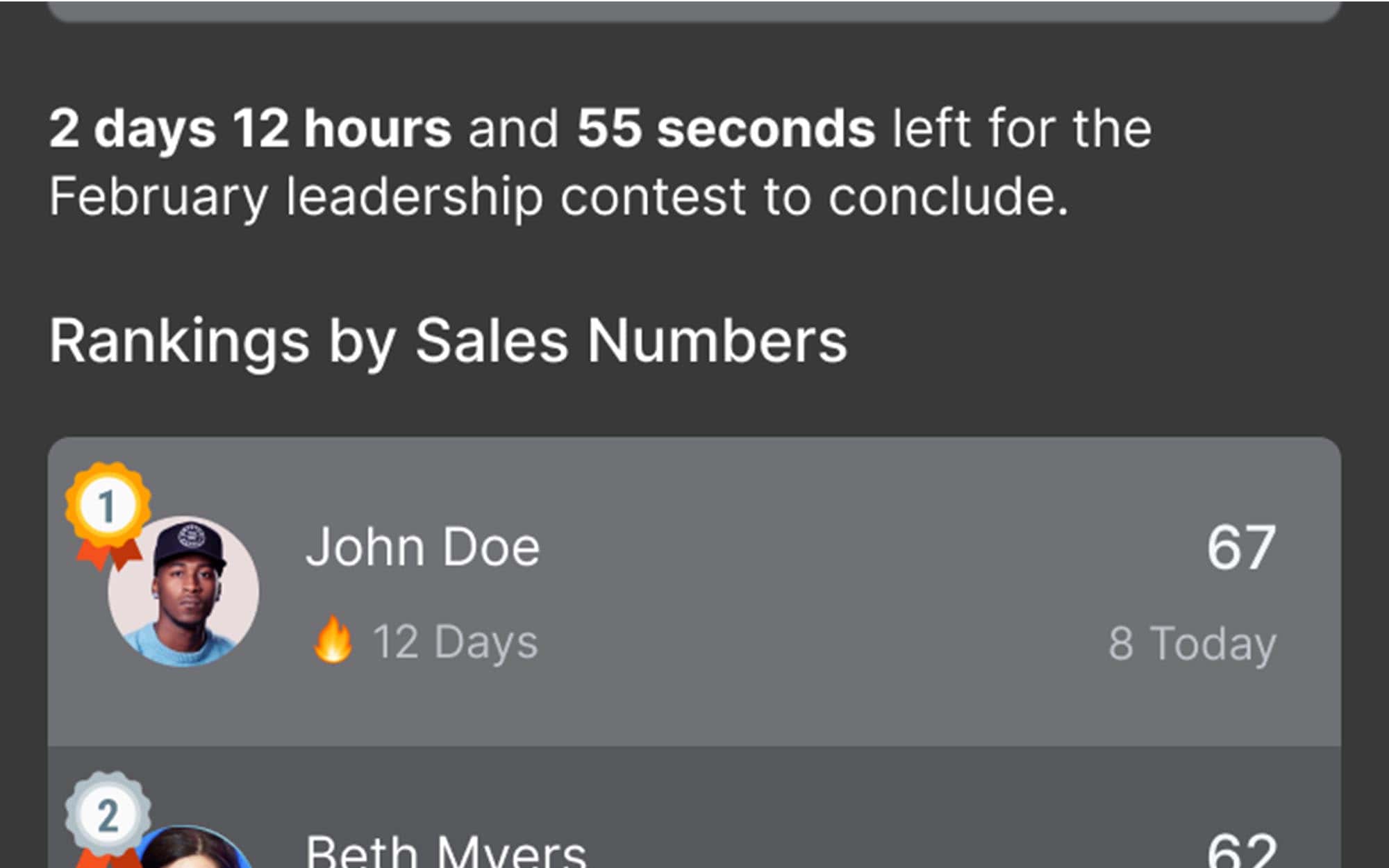 Leaderboard screenshot displaying John Doe in first place