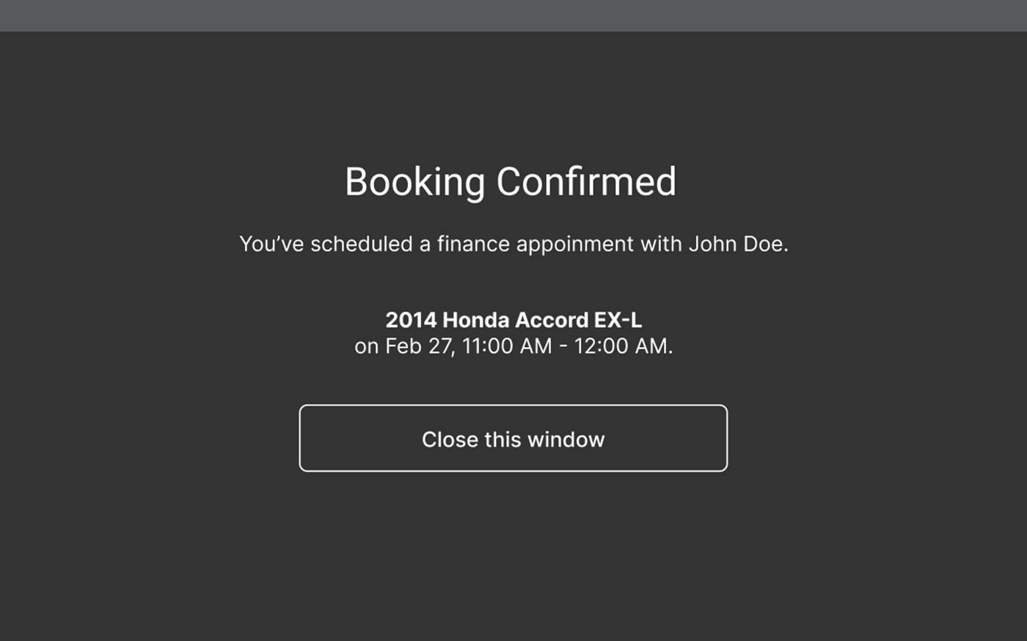 Screenshot of ReconRelay software saying Booking Confirmed