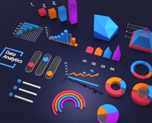 Aerial view of 3d modeled analytics graphics