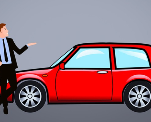 Illustration of a man pointing to a car