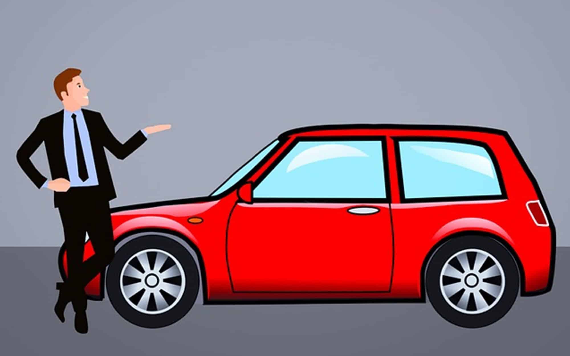 Illustration of a man pointing to a car