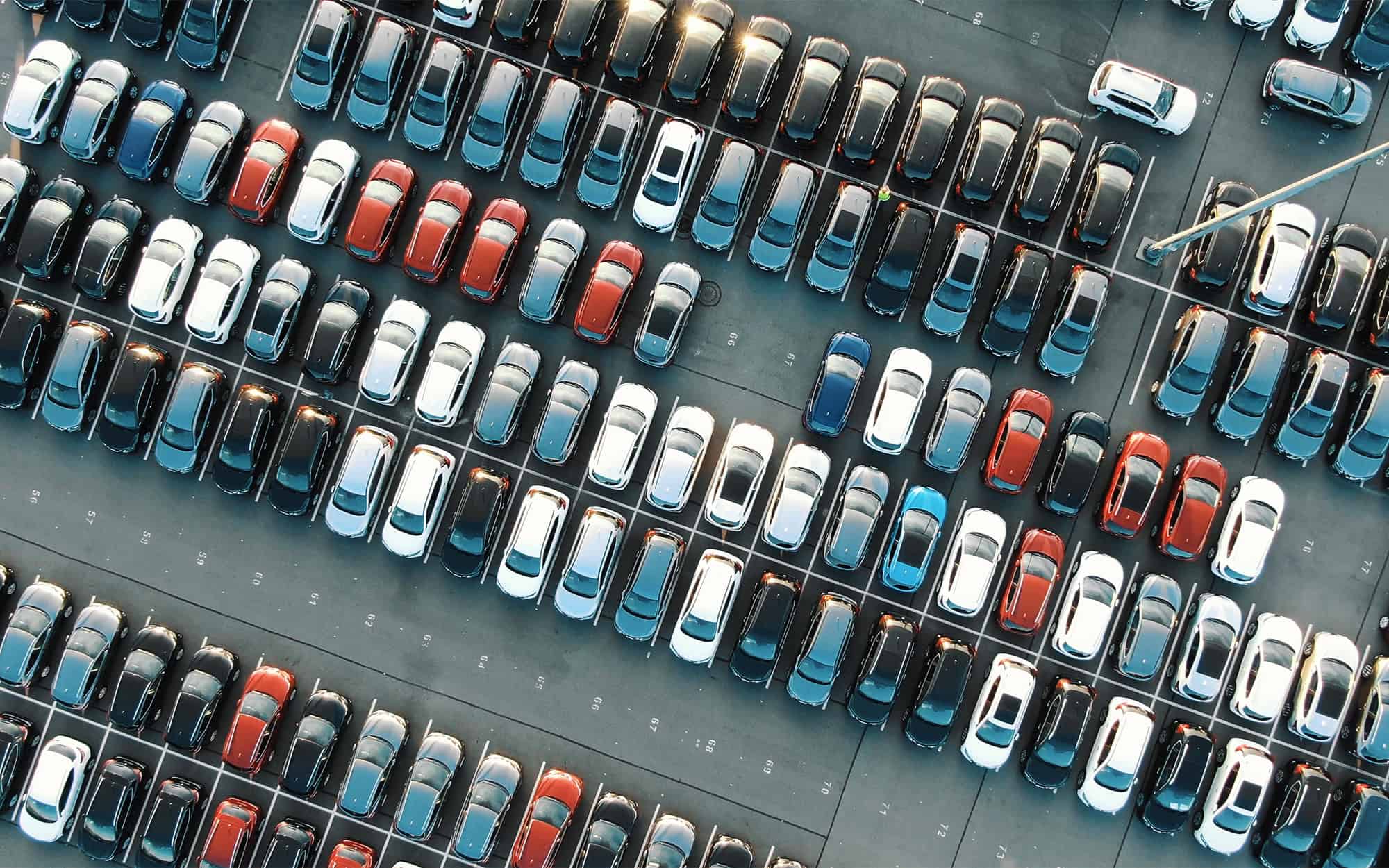 tight coloured car rows on parking area vertical upper view tight coloured car rows on parking area vertical upper view